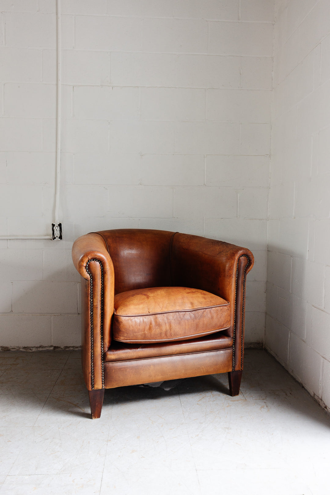 vintage European sheepskin leather club chair