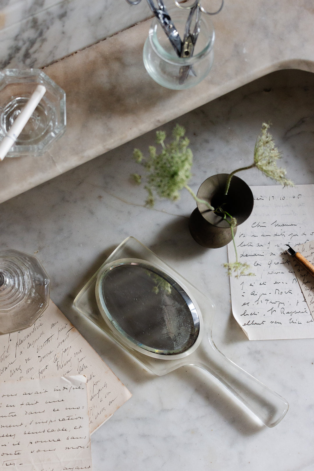 1970s french acrylic hand held mirror