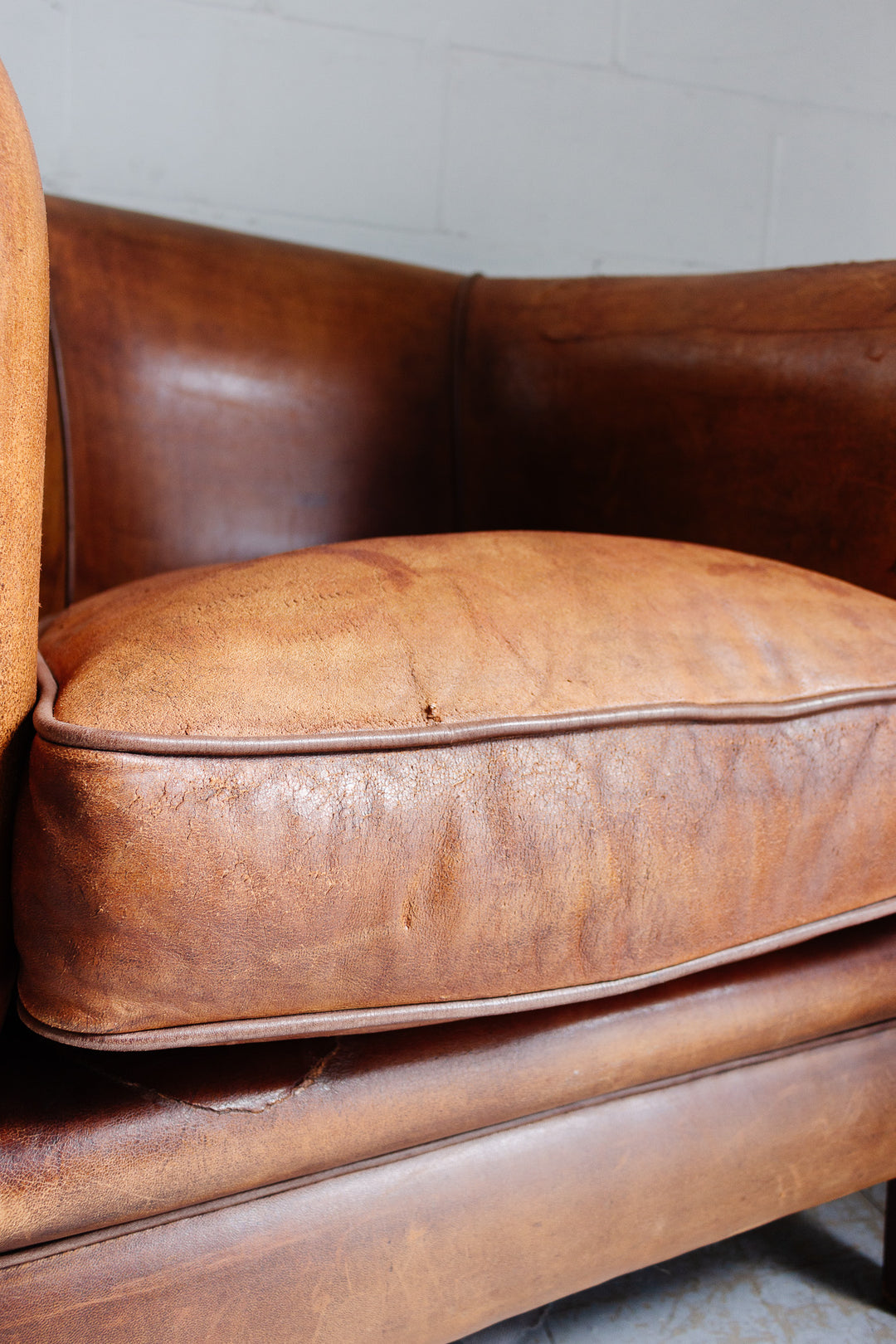 vintage European sheepskin leather club chair