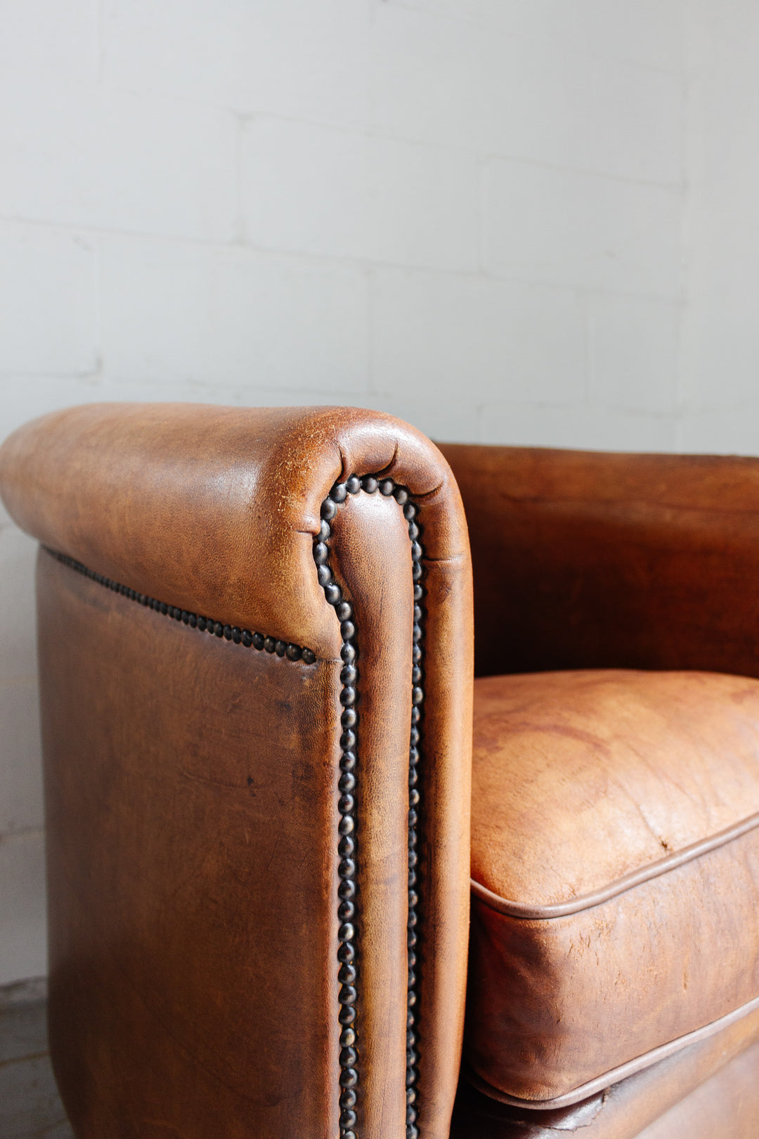 vintage European sheepskin leather club chair