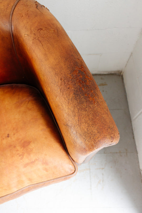 vintage European sheepskin leather club chair