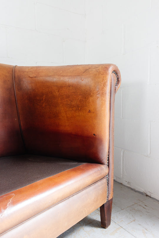 vintage European sheepskin leather club chair