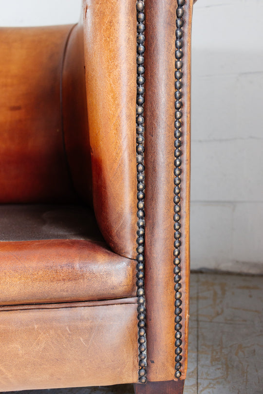 vintage European sheepskin leather club chair