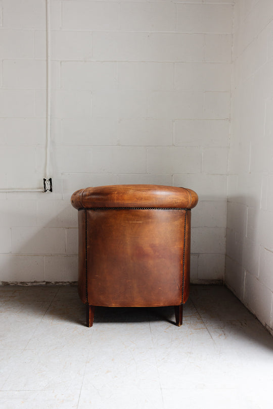 vintage European sheepskin leather club chair