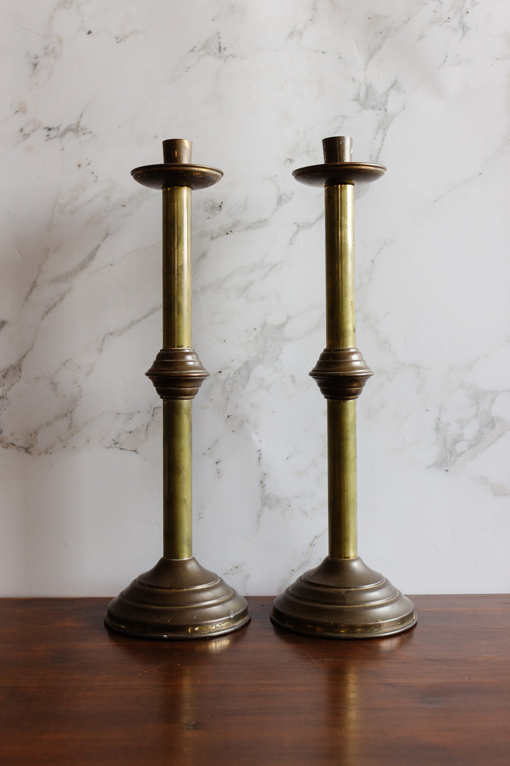 vintage french tall brass candlestick pair
