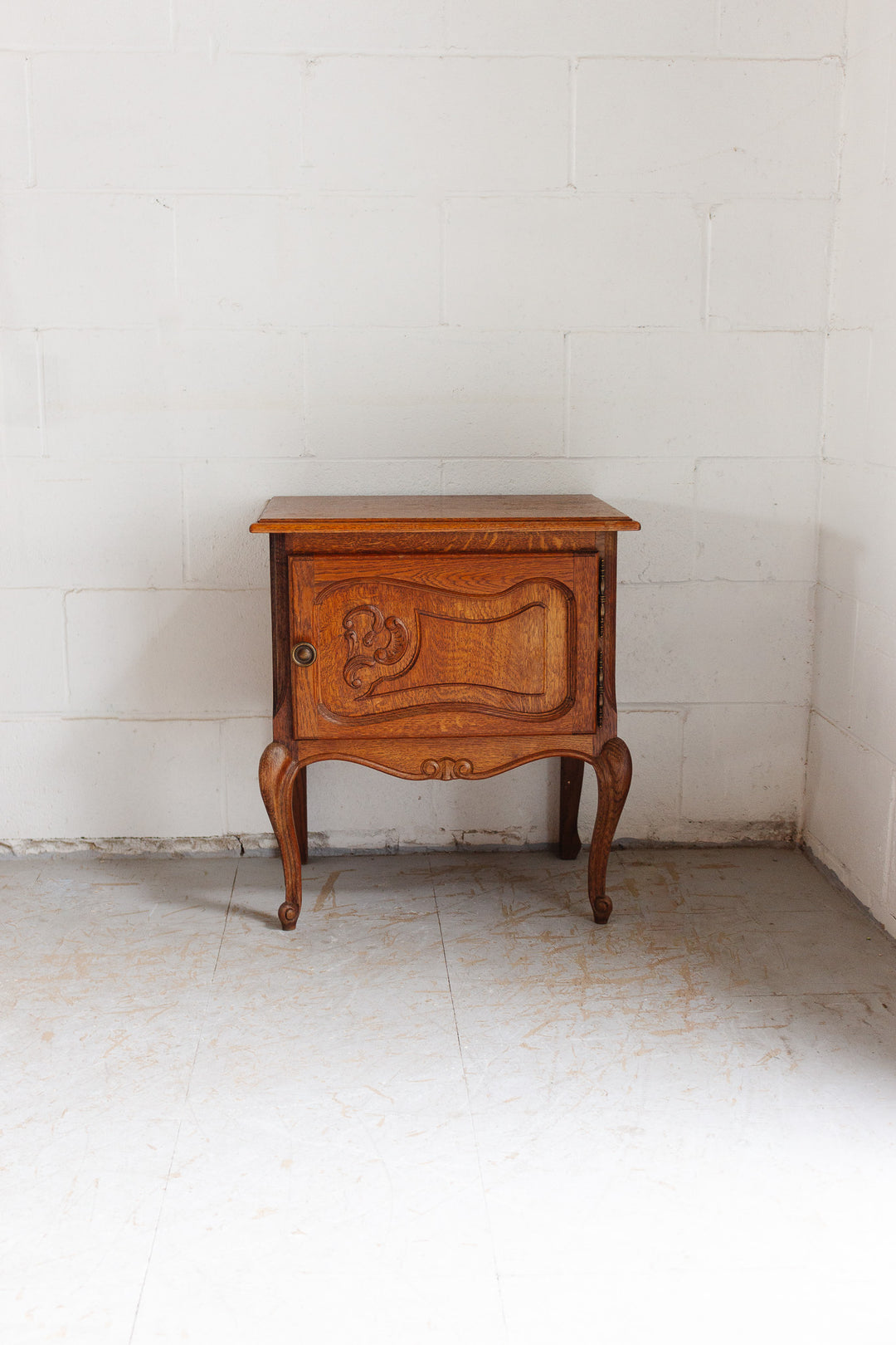 pair of vintage french louis xvi style oak nightstands