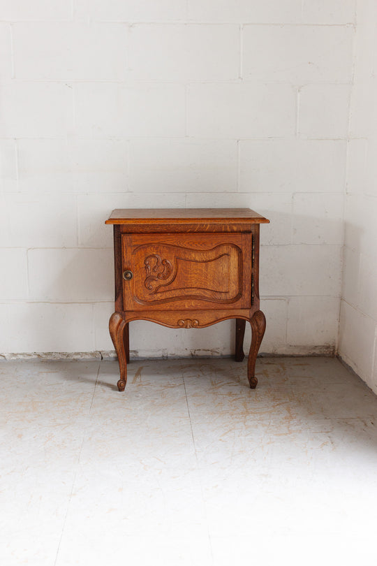 pair of vintage french louis xvi style oak nightstands