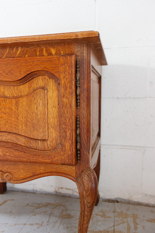 pair of vintage french louis xvi style oak nightstands
