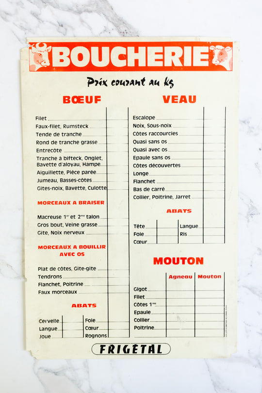 vintage french "boucherie" menu poster