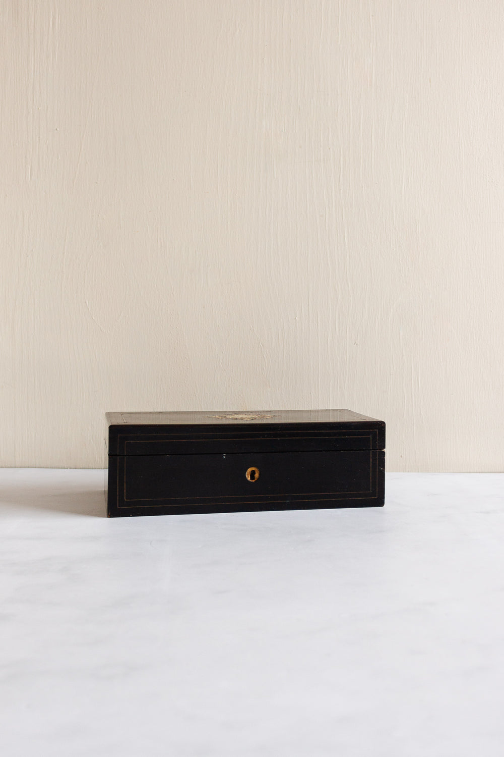19th century mahogany Napoleon III ebony & brass inlay glove box