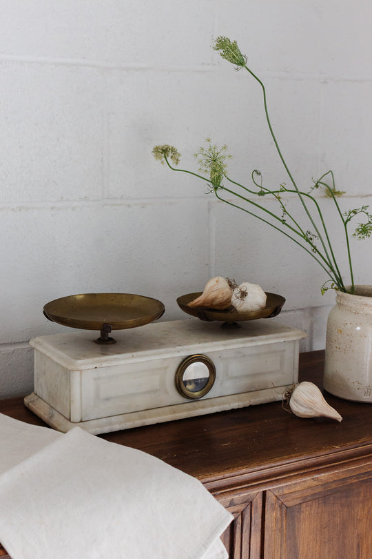 19th-century French marble and brass culinary scale