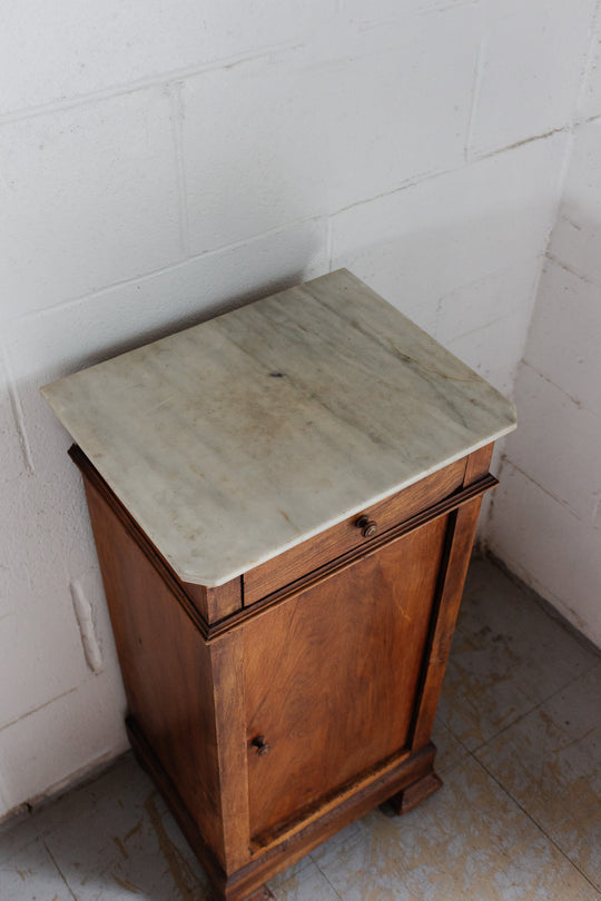 antique french single door chevet with marble top