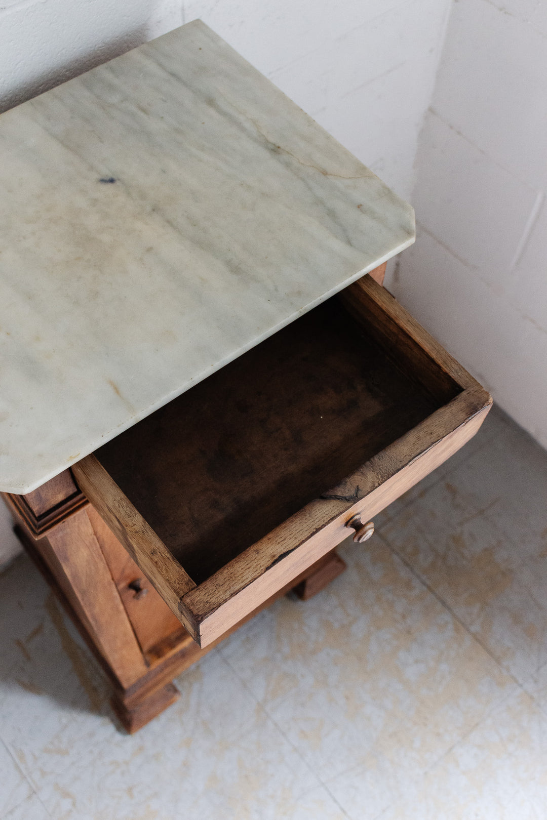 antique french single door chevet with marble top