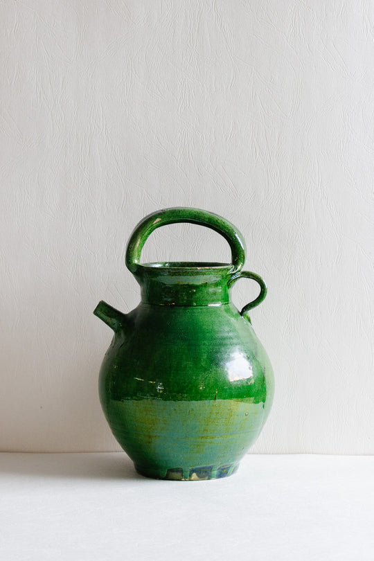 antique french Provençal green glazed stoneware vessel