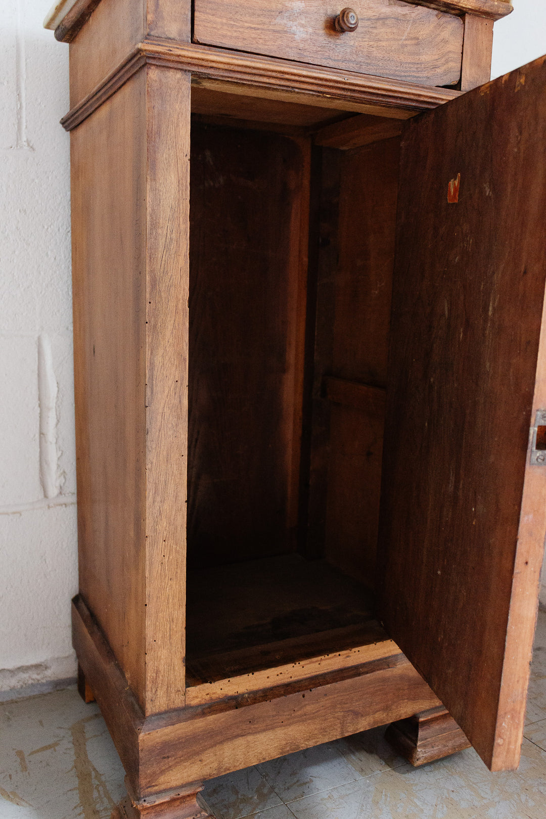 antique french single door chevet with marble top
