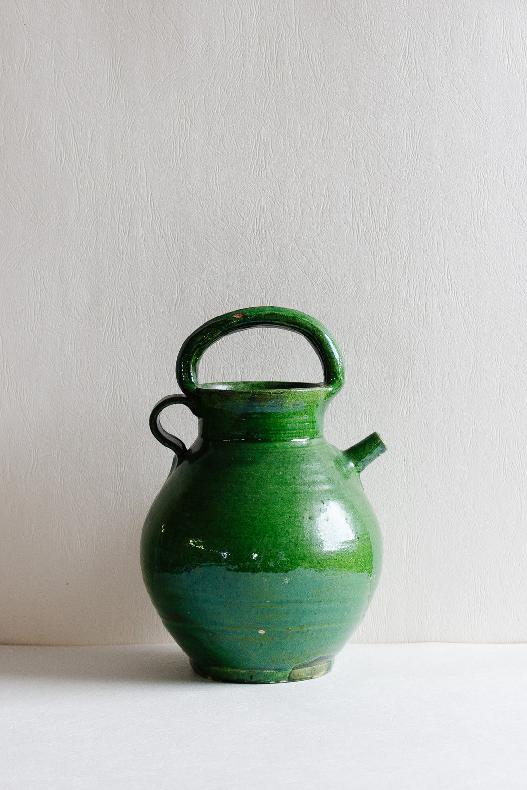 antique french Provençal green glazed stoneware vessel