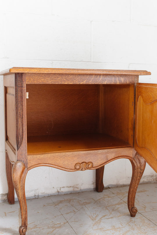 pair of vintage french louis xvi style oak nightstands