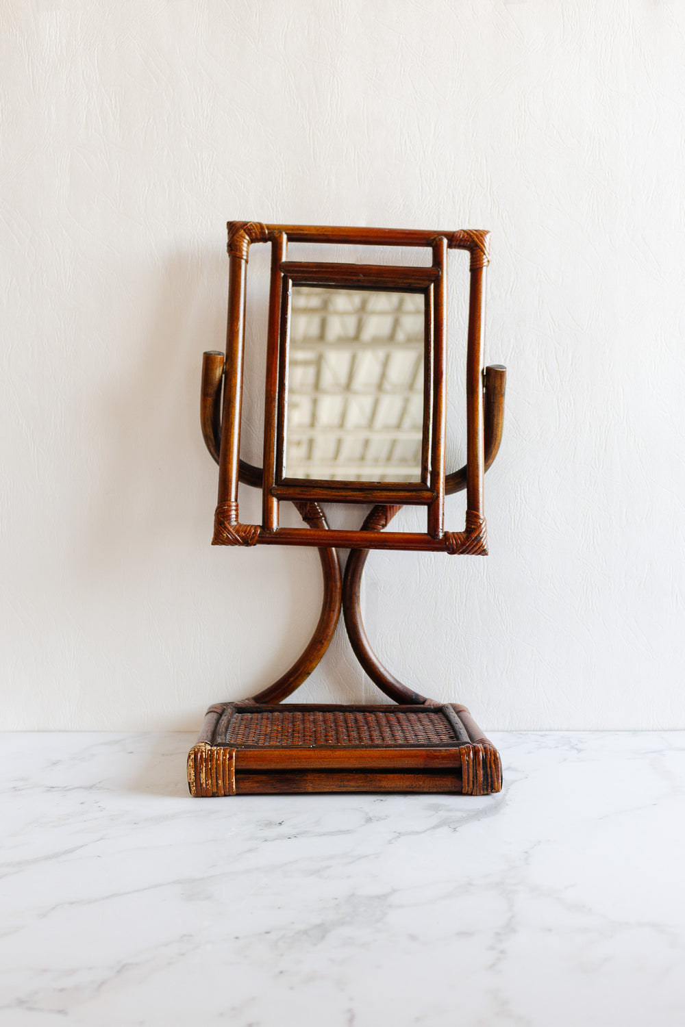 midcentury french bamboo table top mirror