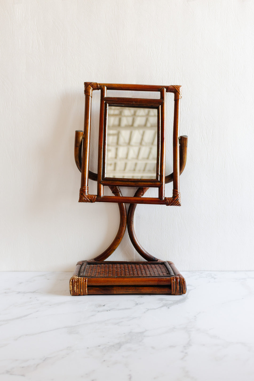 midcentury french bamboo table top mirror