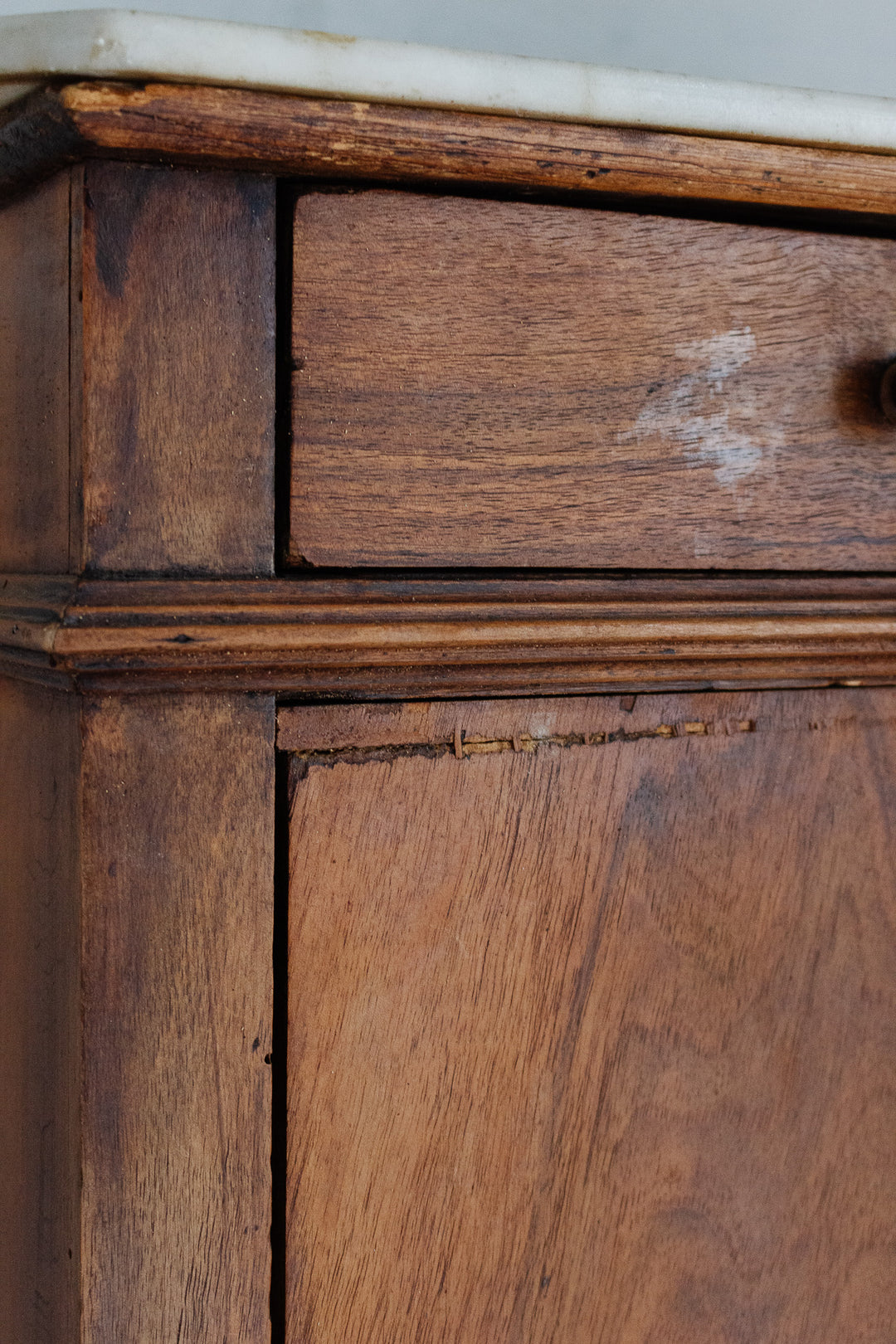 antique french single door chevet with marble top