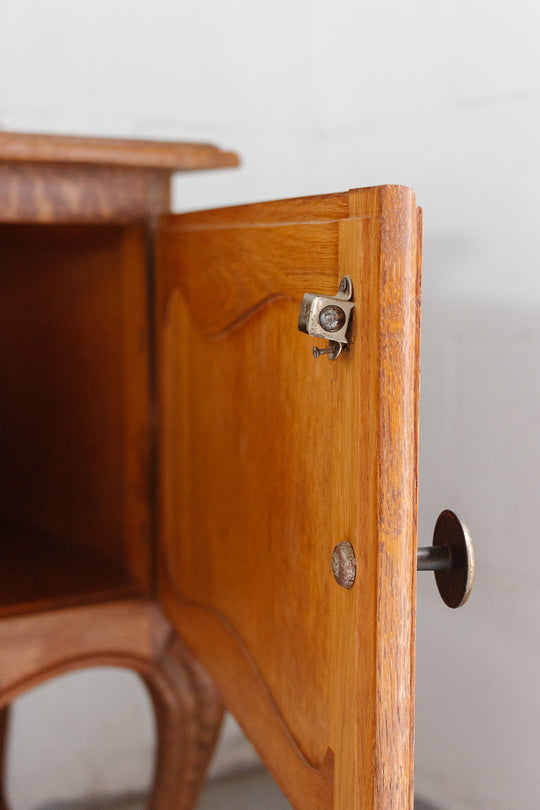 pair of vintage french louis xvi style oak nightstands