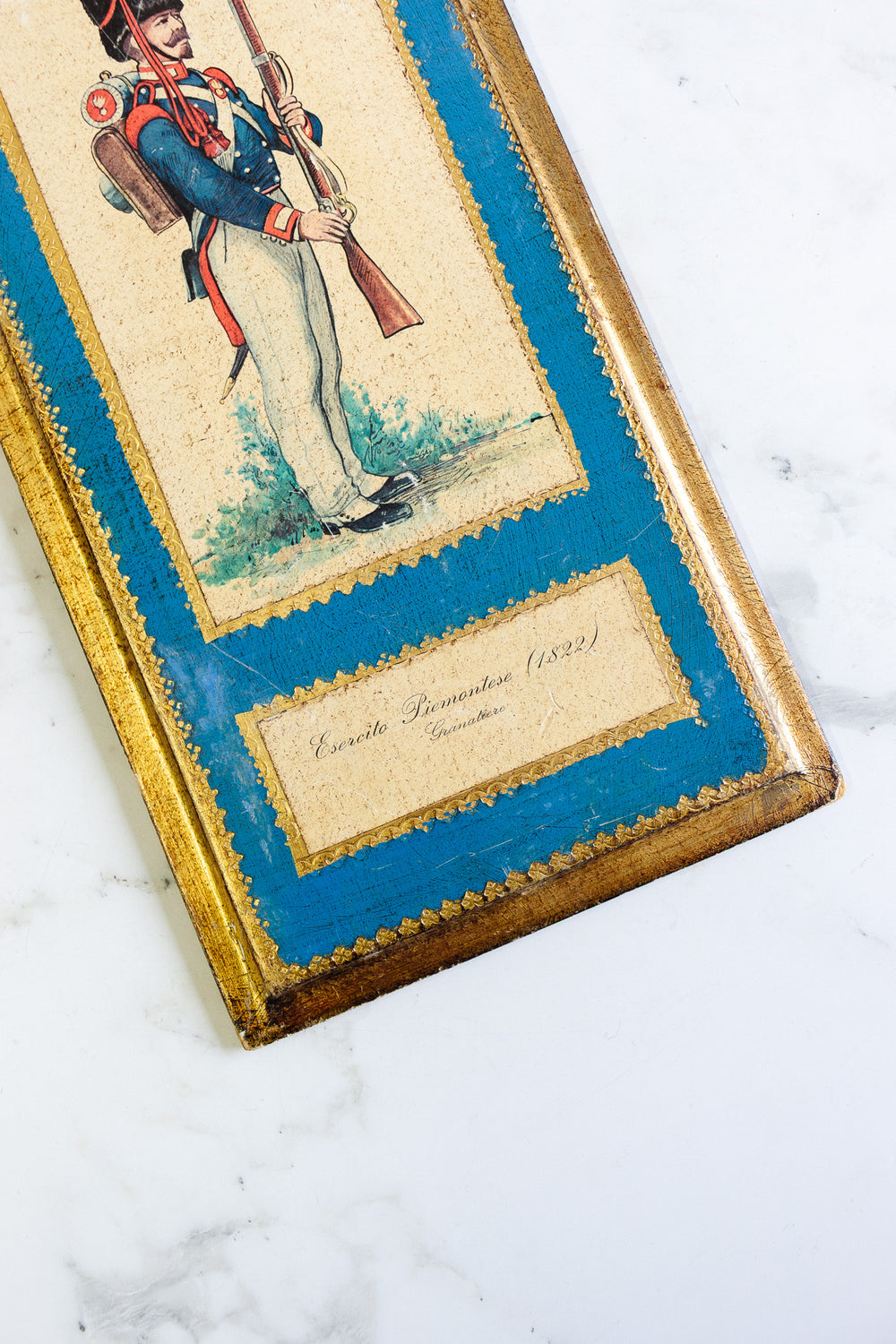 large vintage florentine art on wood "esercito piemontese"