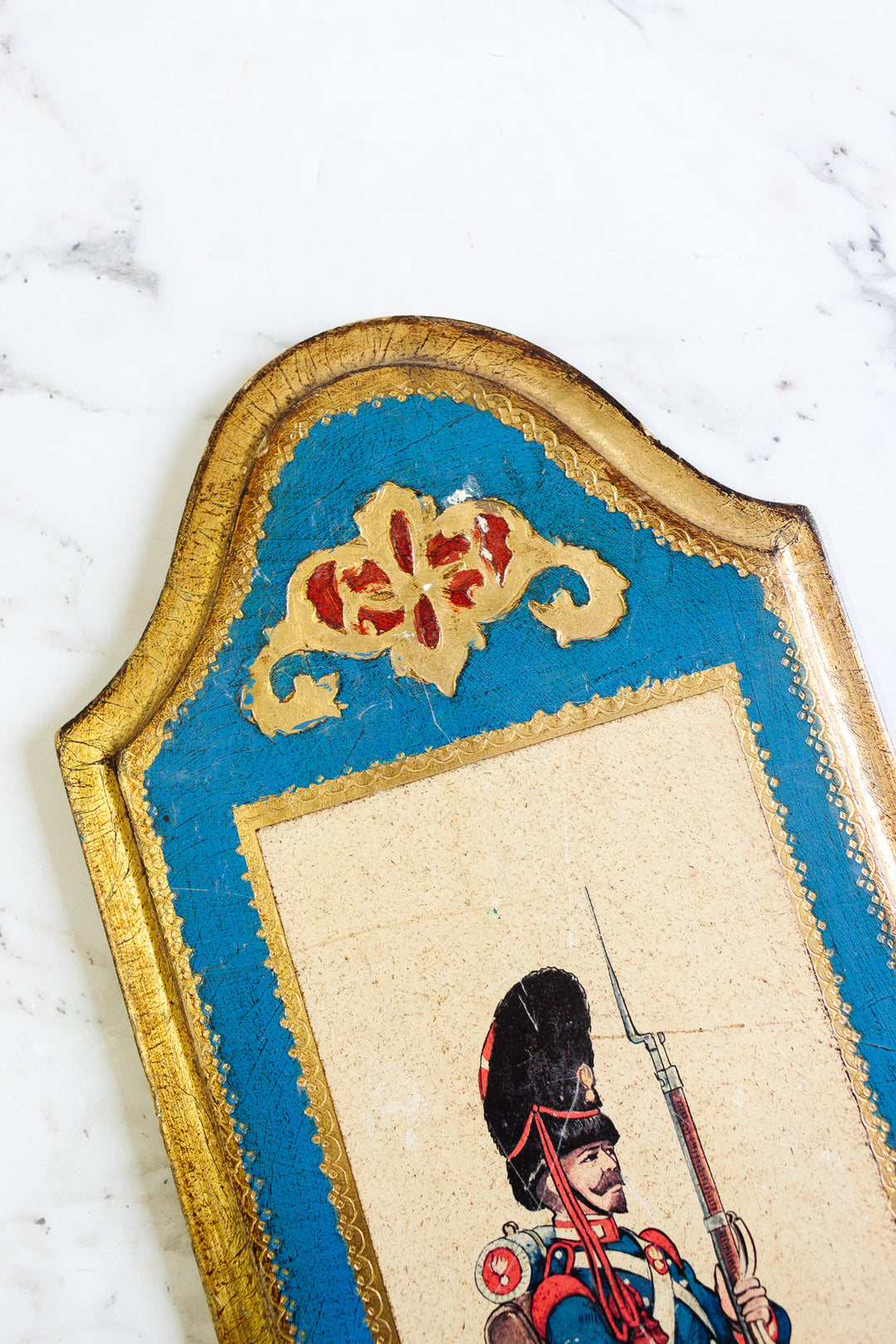 large vintage florentine art on wood "esercito piemontese"