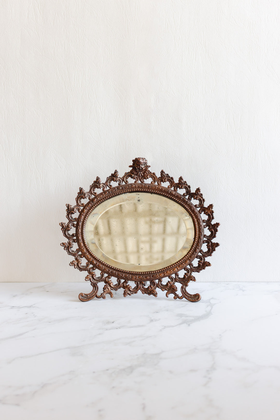 antique french standing brass cherub standing mirror