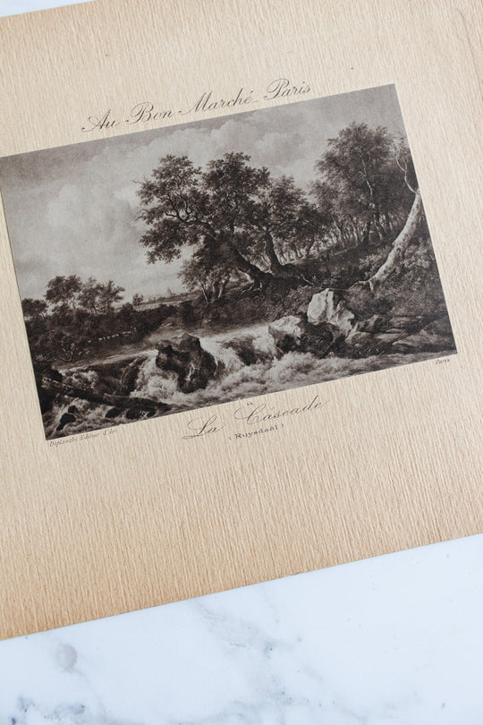 antique French engraving, “La Cascade” from Au Bon Marché Paris
