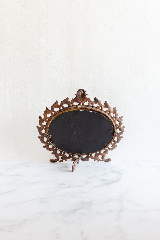 antique french standing brass cherub standing mirror