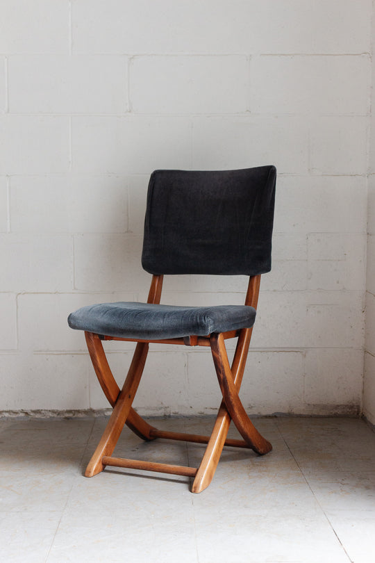 midcentury french folding wood chair and matching ottoman