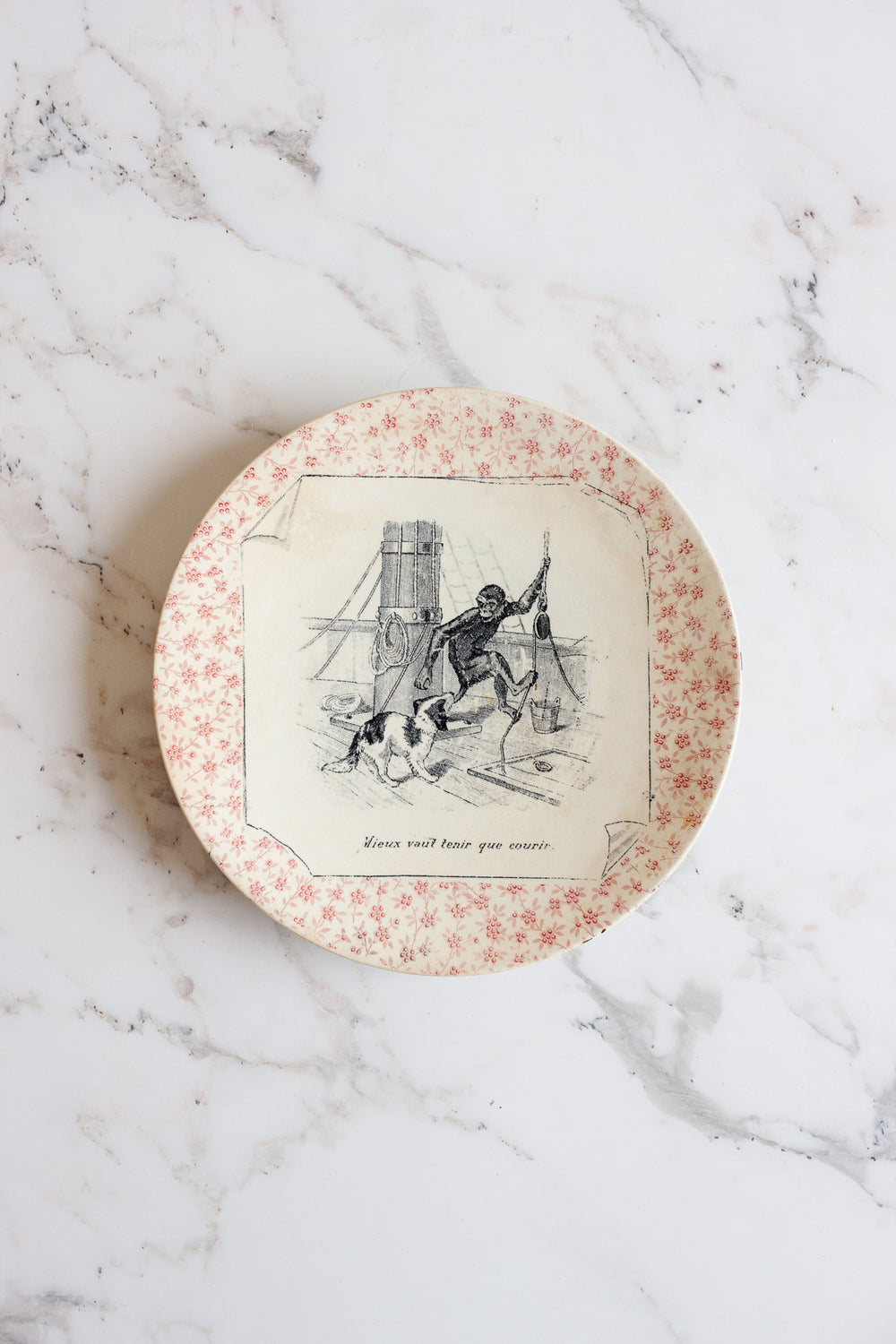 rare antique french "Perse" Sarreguemines talking plates, set of 6