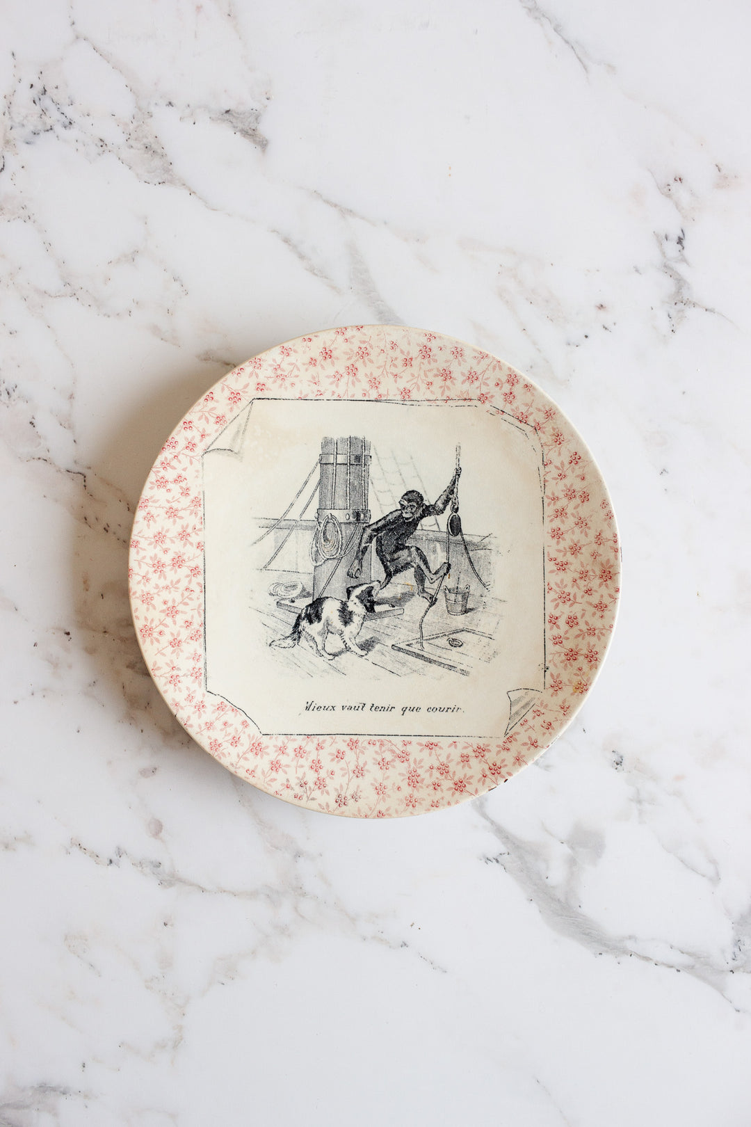 rare antique french "Perse" Sarreguemines talking plates, set of 6