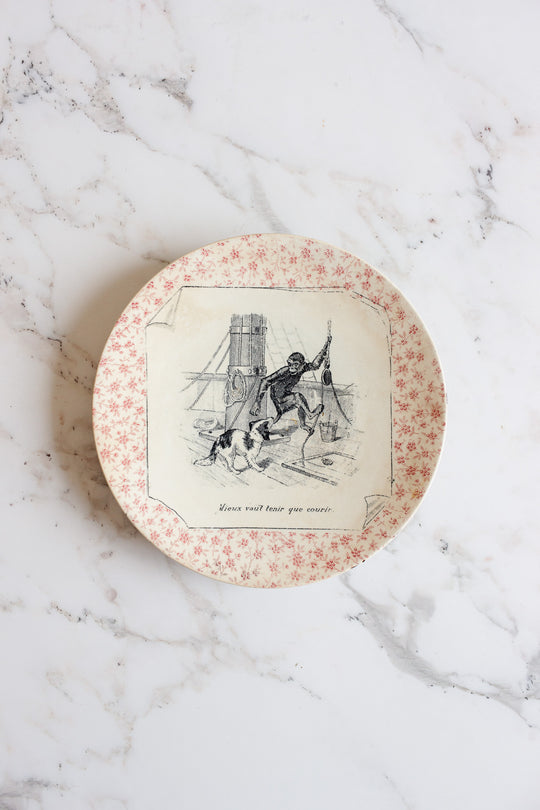 rare antique french "Perse" Sarreguemines talking plates, set of 6