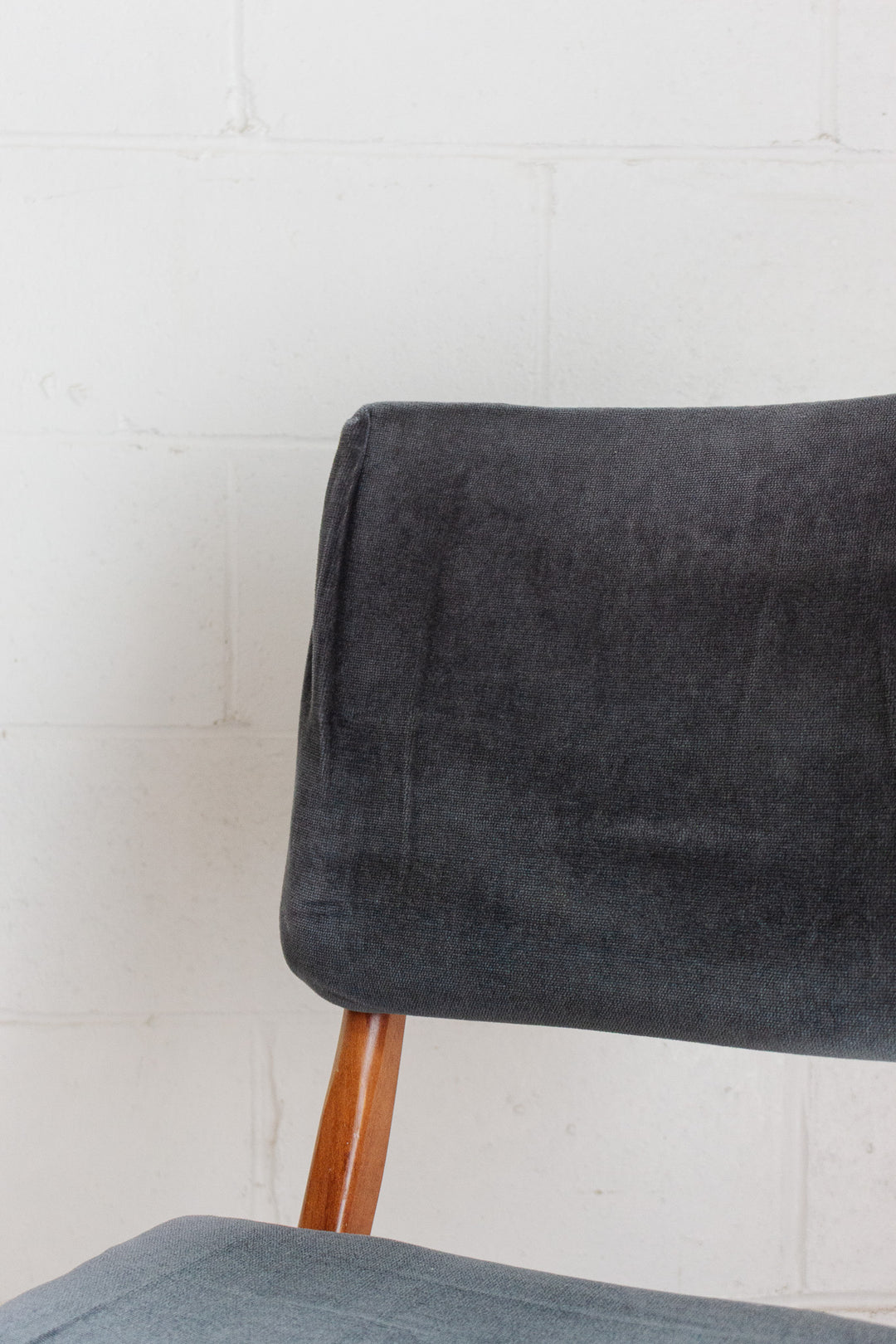 midcentury french folding wood chair and matching ottoman