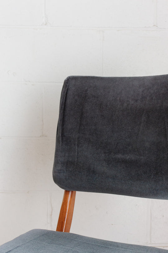 midcentury french folding wood chair and matching ottoman