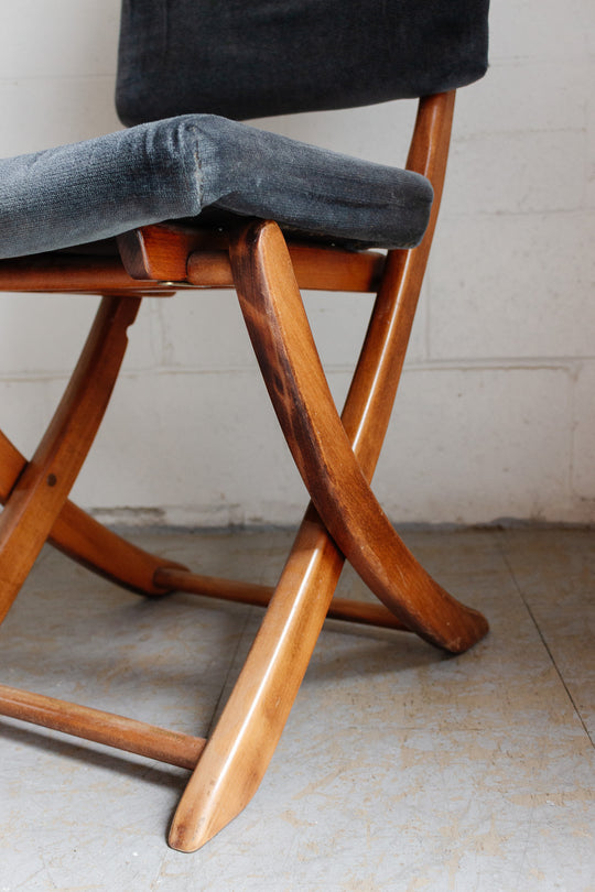 midcentury french folding wood chair and matching ottoman