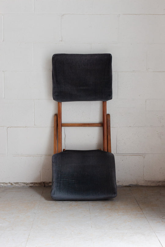 midcentury french folding wood chair and matching ottoman