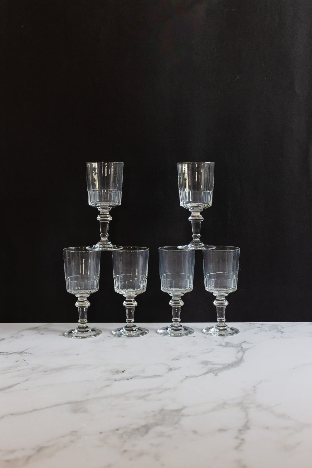 antique french faceted hand cut glass schnapps glasses, set of 6