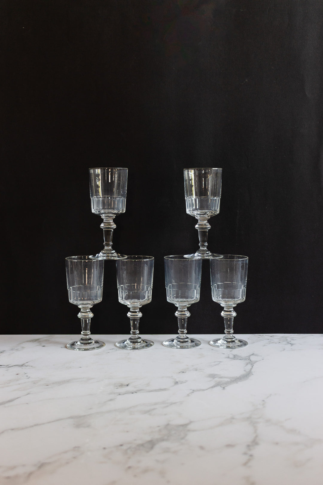 antique french faceted hand cut glass schnapps glasses, set of 6