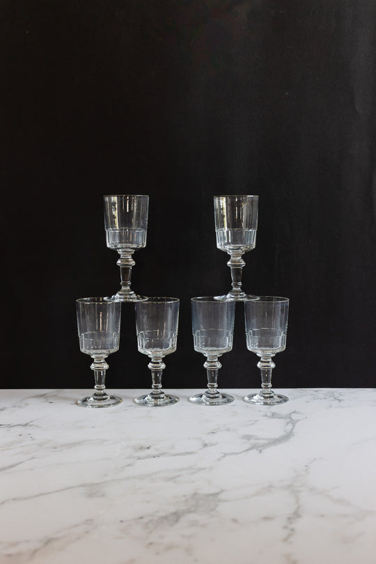 antique french faceted hand cut glass schnapps glasses, set of 6