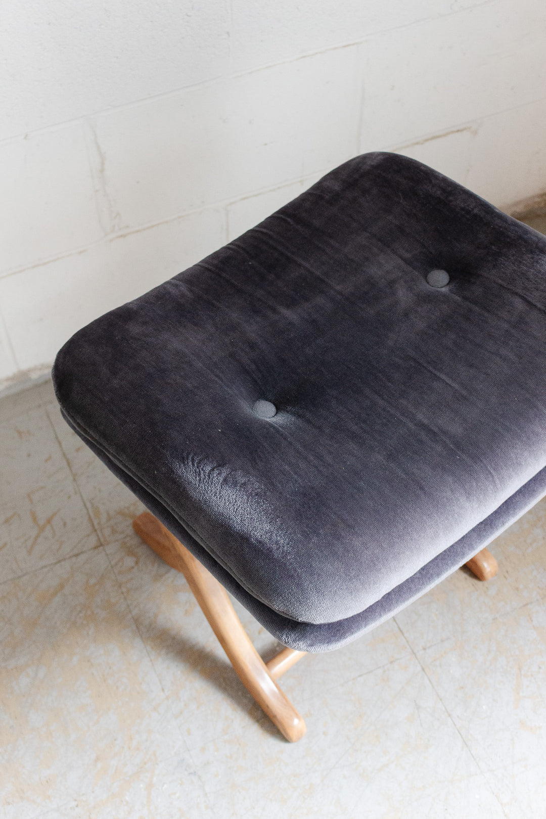 midcentury french folding wood chair and matching ottoman