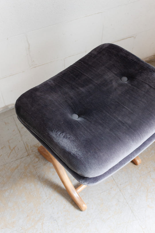 midcentury french folding wood chair and matching ottoman