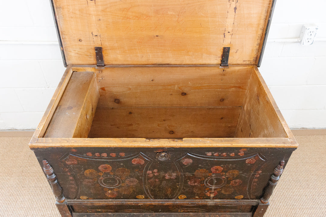 19th century Hungarian pine marriage chest