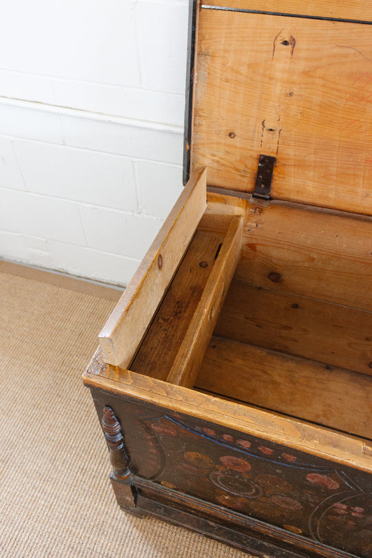 19th century Hungarian pine marriage chest