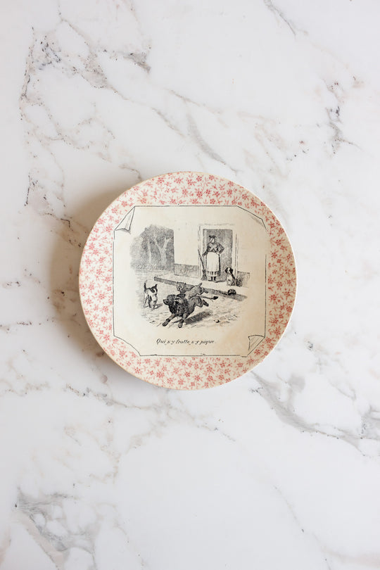 rare antique french "Perse" Sarreguemines talking plates, set of 6