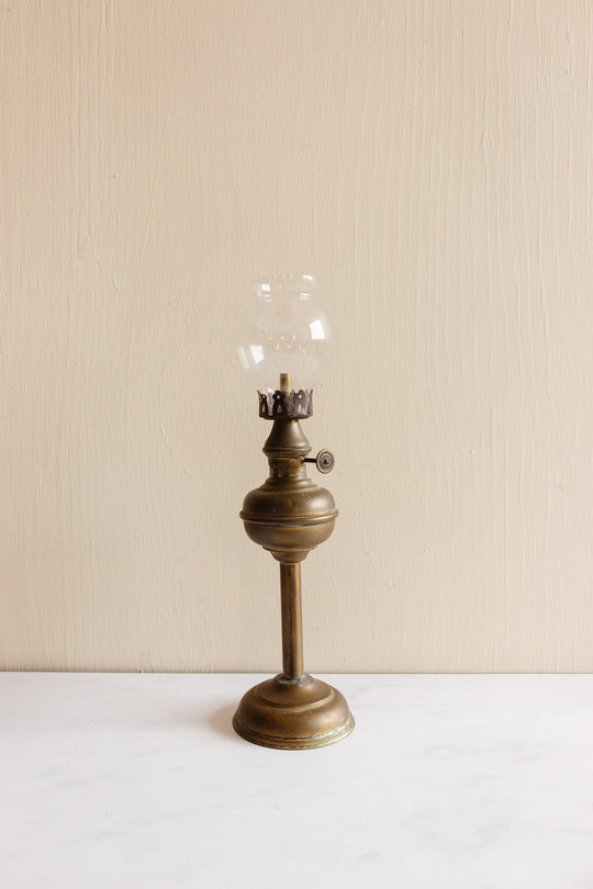 vintage French petite brass oil lamp