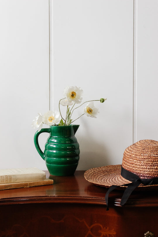 antique french emerald green stoneware pitcher