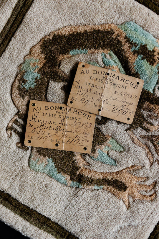 antique french "au bon marché" carpet cardstock handwritten price tags