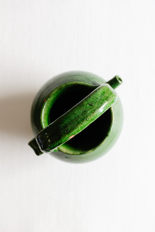 antique french Provençal green glazed stoneware vessel